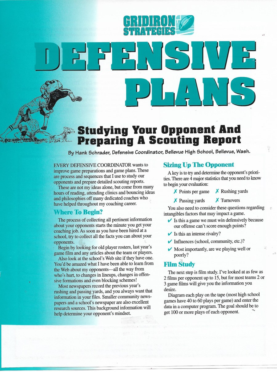 Defensive Plans: Scouting, Defensive Philosophy and the Game Week (7 pages, PDF)